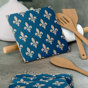 Lilie Pattern, Royal French, Cream on Blue Fliese