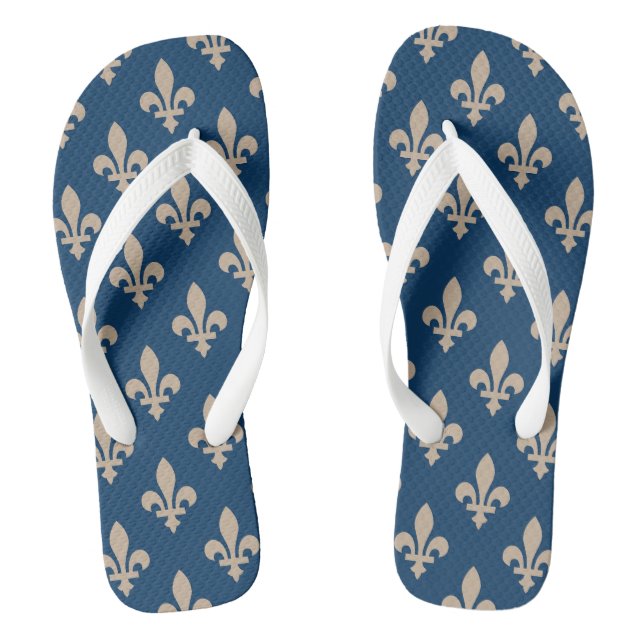 Lilie Pattern, Royal French, Cream on Blue Flip Flops (Fußbett)
