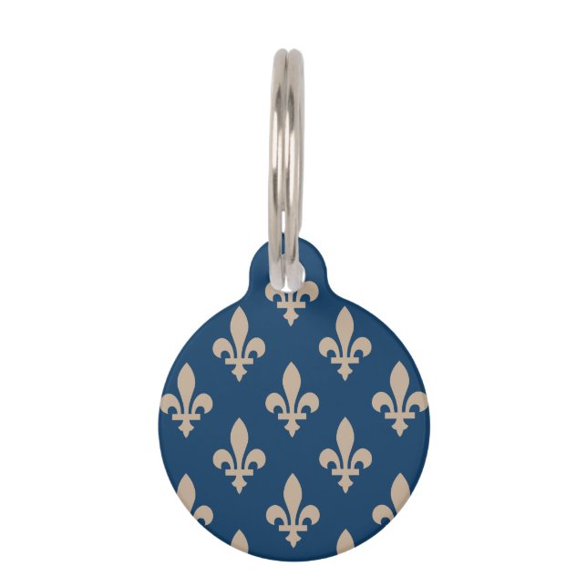 Lilie Pattern, Royal French, Cream on Blue Haustiermarke (Vorderseite)