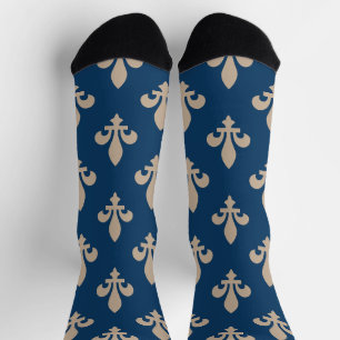 Lilie Pattern, Royal French, Cream on Blue Socken