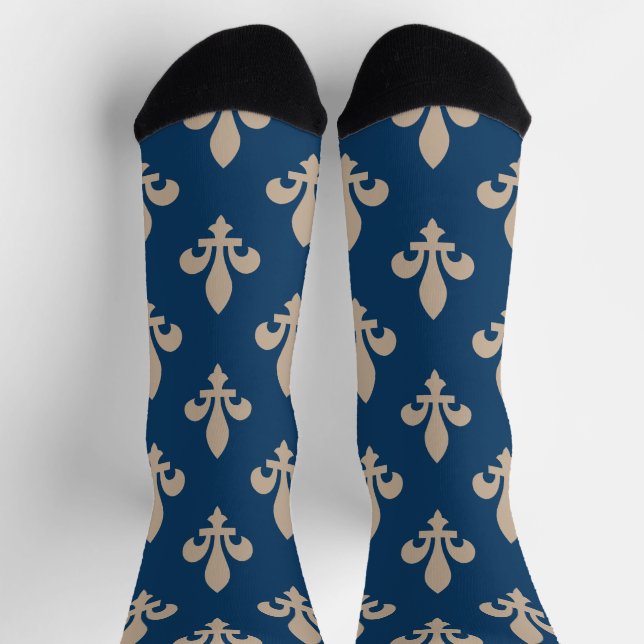 Lilie Pattern, Royal French, Cream on Blue Socken (Oben)