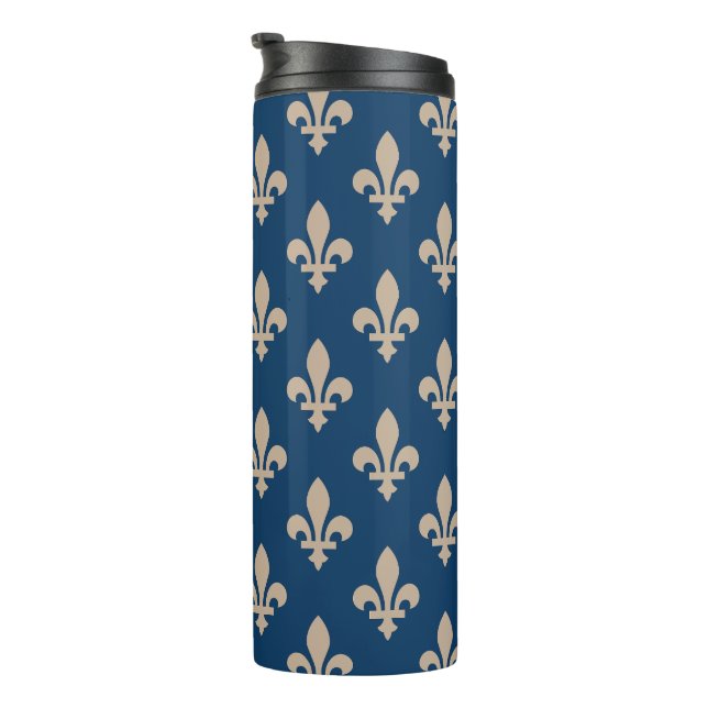 Lilie Pattern, Royal French, Cream on Blue Thermosbecher (Nach rechts gedreht)