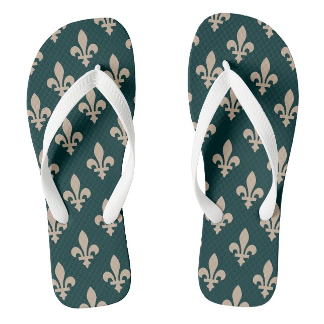 Lilie Pattern, Royal French Cream on Green Flip Flops (Fußbett)