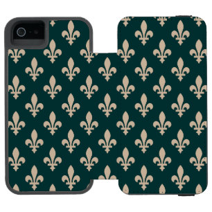 Lilie Pattern, Royal French Cream on Green Incipio Watson™ iPhone 5 Geldbörsen Hülle