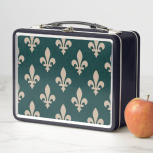Lilie Pattern, Royal French Cream on Green Metall Brotdose