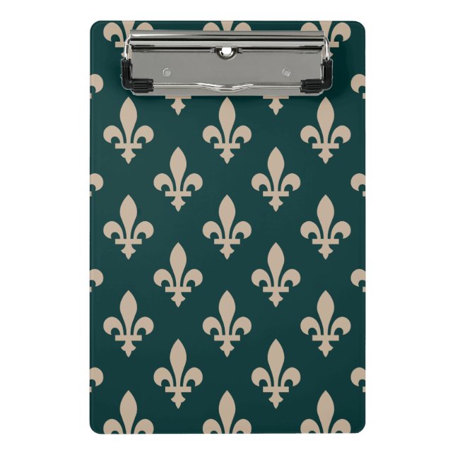 Lilie Pattern, Royal French Cream on Green Mini Klemmbrett (Vorderseite)