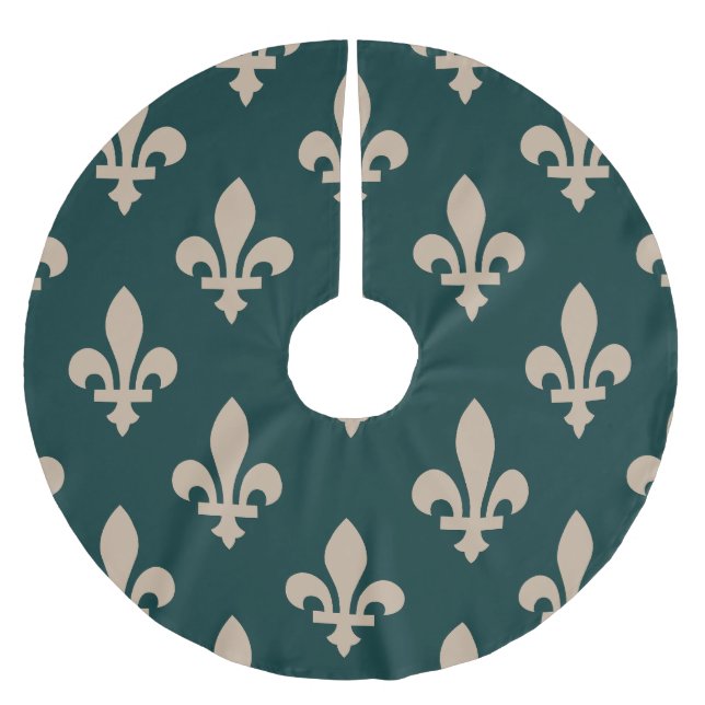Lilie Pattern, Royal French Cream on Green Polyester Weihnachtsbaumdecke (Vorderseite)
