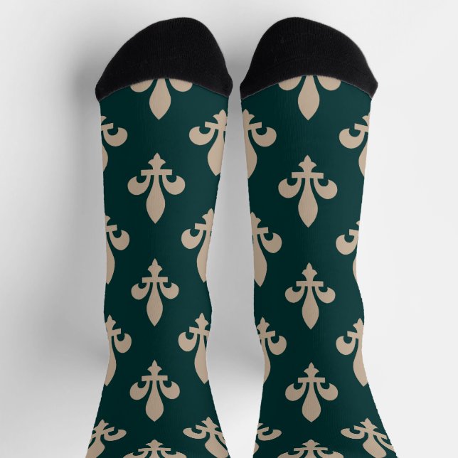 Lilie Pattern, Royal French Cream on Green Socken (Oben)