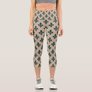 Lilie Pattern, Royal French Green on Cream Capri Leggings