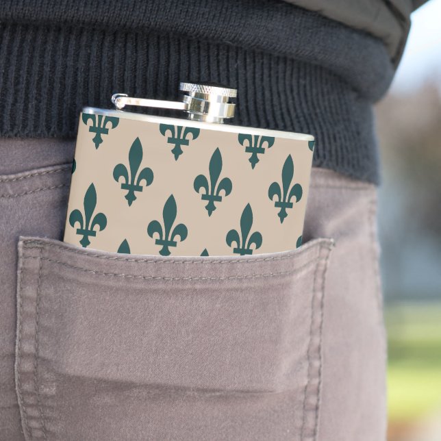 Lilie Pattern, Royal French Green on Cream Flachmann (Beispiel)