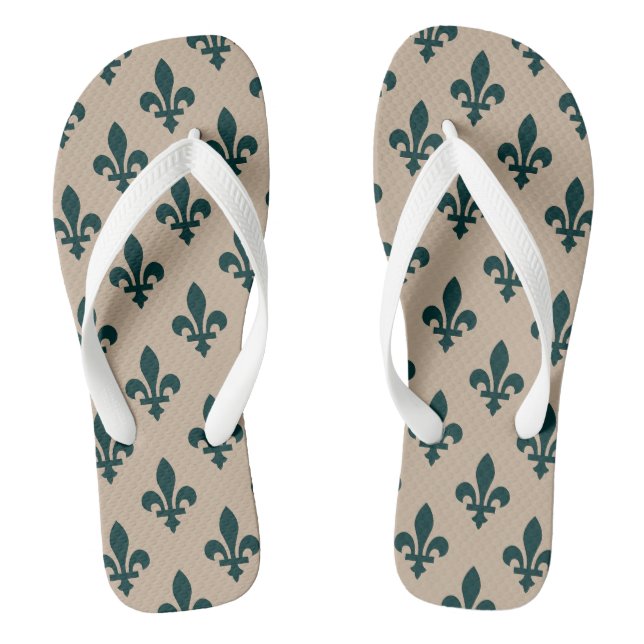 Lilie Pattern, Royal French Green on Cream Flip Flops (Fußbett)