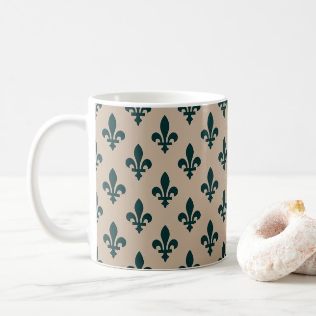 Lilie Pattern, Royal French Green on Cream Kaffeetasse (Mit Donut)