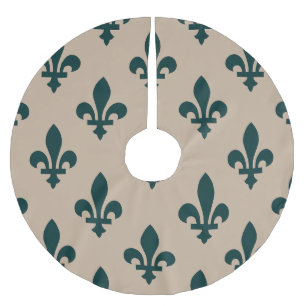 Lilie Pattern, Royal French Green on Cream Polyester Weihnachtsbaumdecke