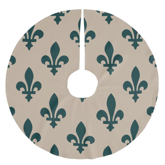Lilie Pattern, Royal French Green on Cream Polyester Weihnachtsbaumdecke (Vorderseite)