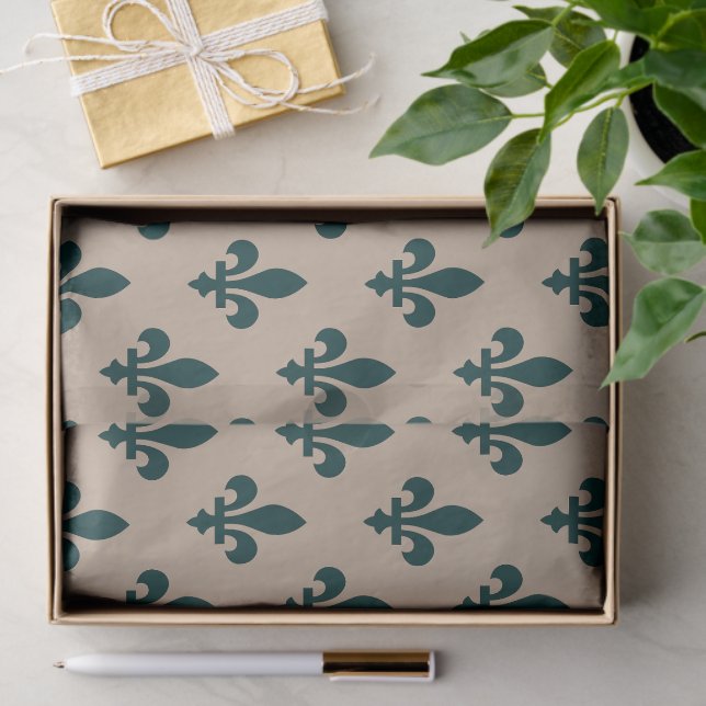 Lilie Pattern, Royal French Green on Cream Seidenpapier (Geschenk)
