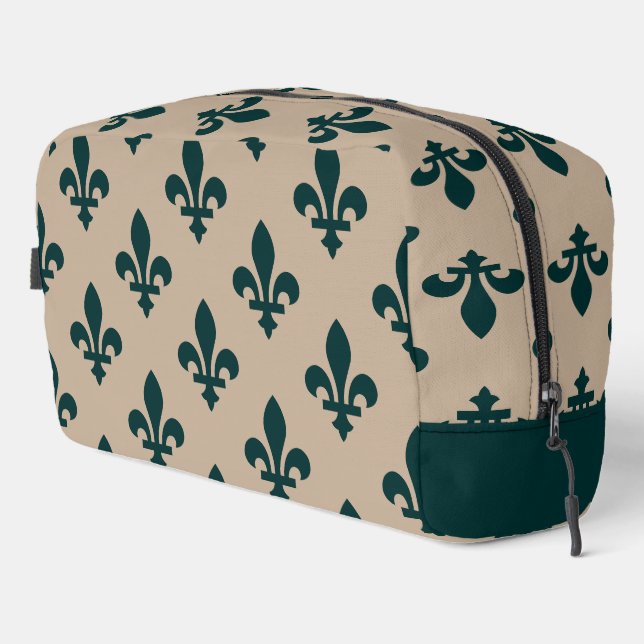 Lilie Pattern, Royal French Green on Cream Waschbeutel (Rechte Ecke)
