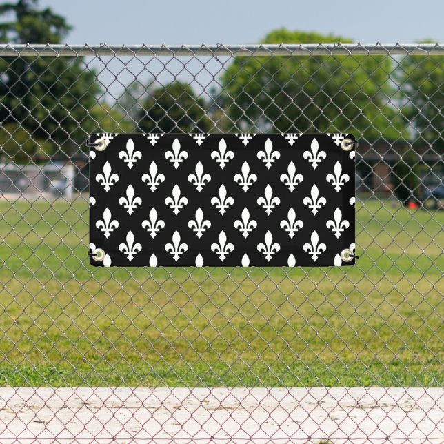 Lilie Pattern, Royal French, White on Black Banner (Insitu)