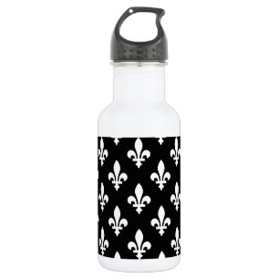 Lilie Pattern, Royal French, White on Black Edelstahlflasche