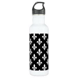 Lilie Pattern, Royal French, White on Black Edelstahlflasche