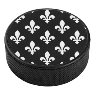 Lilie Pattern, Royal French, White on Black Eishockey Puck