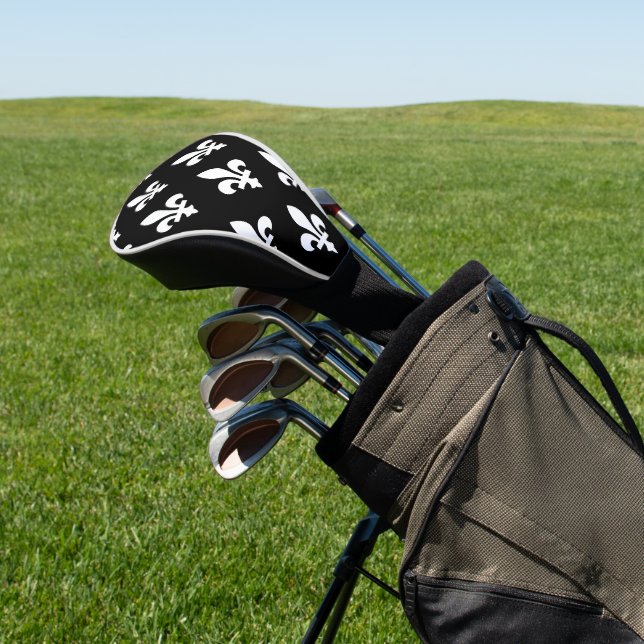 Lilie Pattern, Royal French, White on Black Golf Headcover (In SItu)