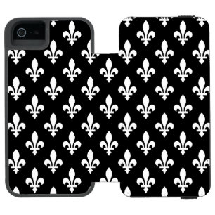Lilie Pattern, Royal French, White on Black Incipio Watson™ iPhone 5 Geldbörsen Hülle