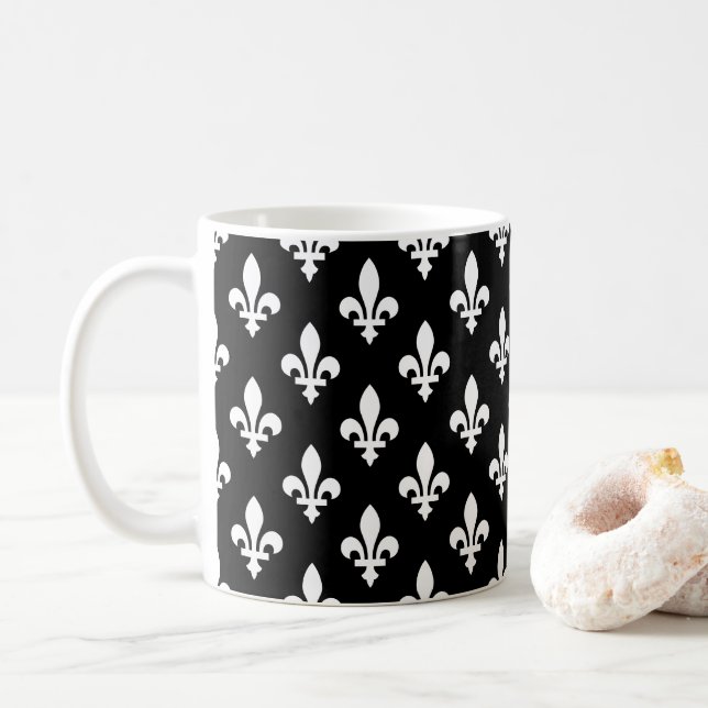 Lilie Pattern, Royal French, White on Black Kaffeetasse (Mit Donut)
