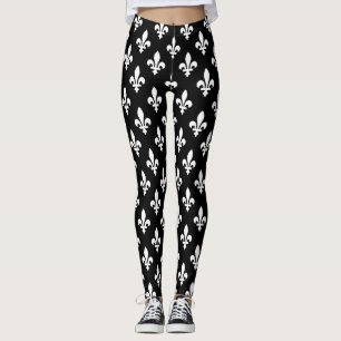 Lilie Pattern, Royal French, White on Black Leggings