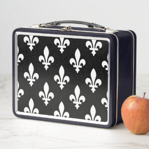 Lilie Pattern, Royal French, White on Black Metall Brotdose