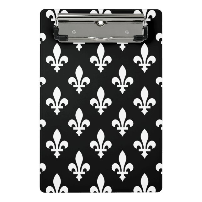 Lilie Pattern, Royal French, White on Black Mini Klemmbrett (Vorderseite)