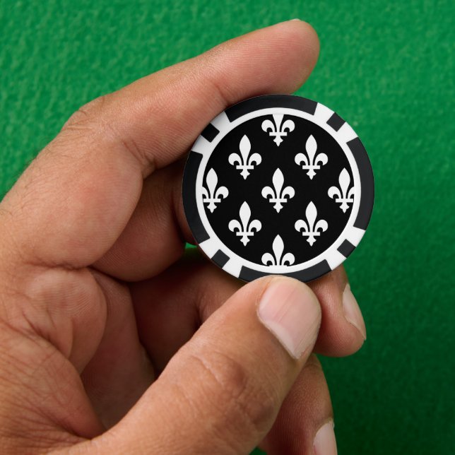 Lilie Pattern, Royal French, White on Black Pokerchips (Hand)