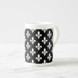 Lilie Pattern, Royal French, White on Black Prozellantasse
