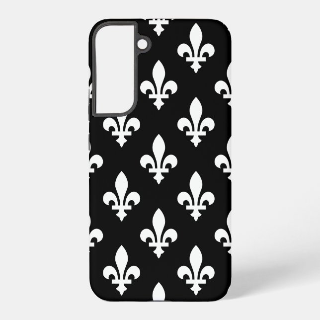 Lilie Pattern, Royal French, White on Black Samsung Galaxy Hülle (Rückseite)