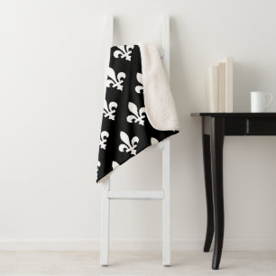 Lilie Pattern, Royal French, White on Black Sherpadecke