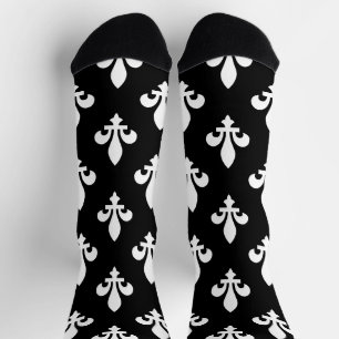 Lilie Pattern, Royal French, White on Black Socken
