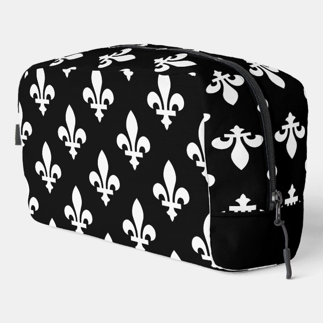 Lilie Pattern, Royal French, White on Black Waschbeutel (Rechte Ecke)
