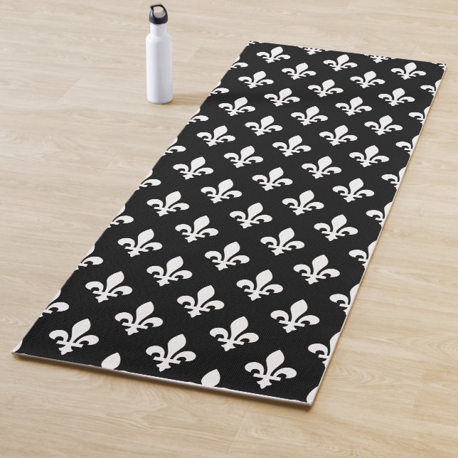 Lilie Pattern, Royal French, White on Black Yogamatte (Beispiel)