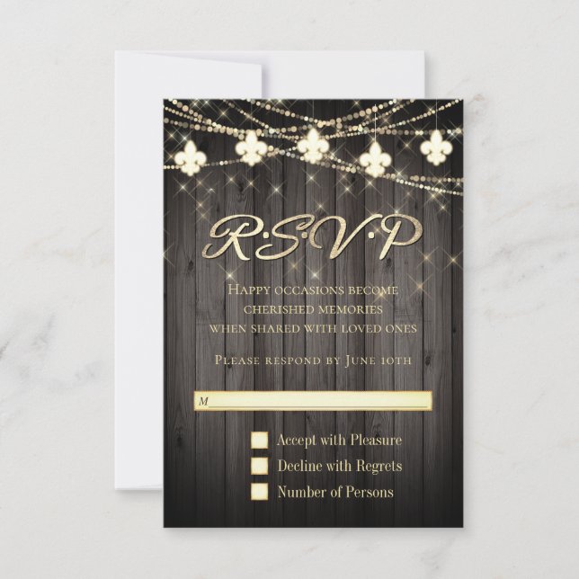 Lilie Rustikale Lichter | Wood Boho Chic RSVP Karte (Vorderseite)