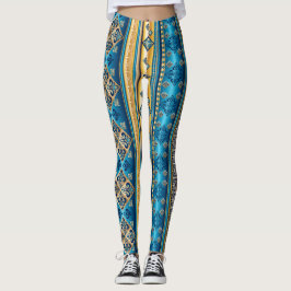 Lilie Smoky Blue Gold Yellow Ethnic Pattern Leggings