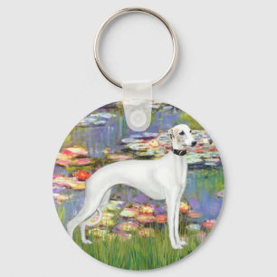 Lilien 2 - Weißer Whippet (11b) Schlüsselanhänger