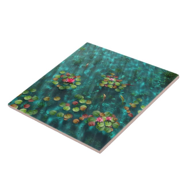 Lilien auf der Wasserdekorative Tile / Trivet Fliese (Seite)
