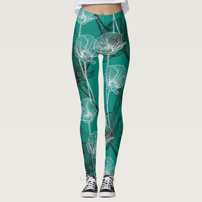 Lilien auf grünem Wasser Leggings (Vorderseite)
