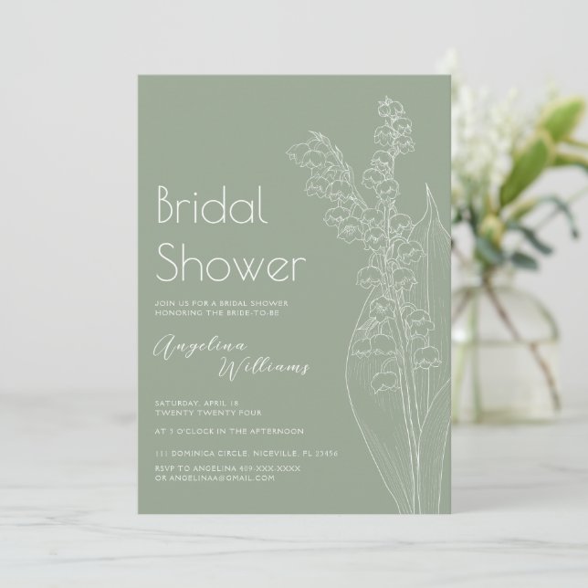 Lilien des Tals Bridal Dusche Einladung (Stehend Vorderseite)