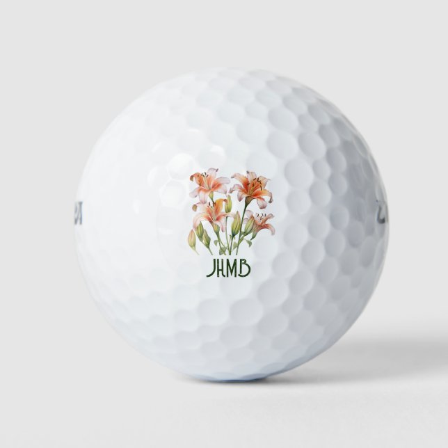 Lilien-Garten-Blumen-Monogramm-Kunst Golfball (Vorderseite)