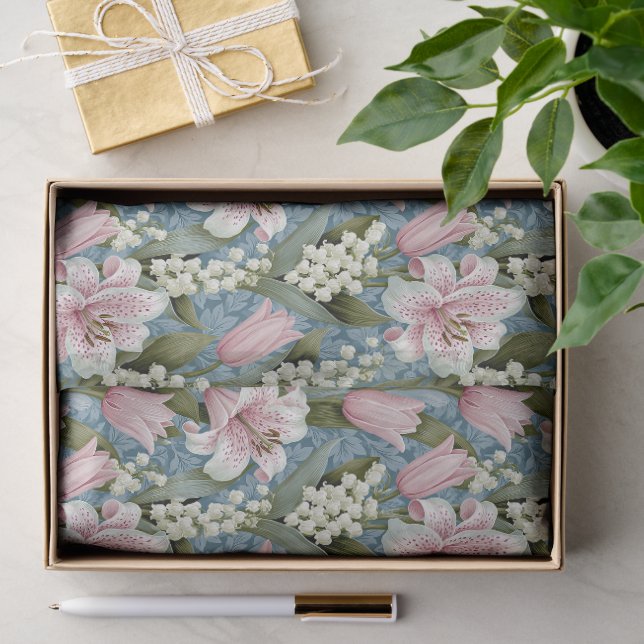 Lilien, Maiglöckchen-Tulpen-Blumenmuster Seidenpapier (Geschenk)