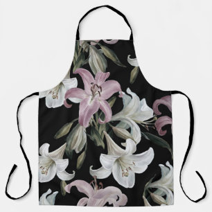 Lilien, rosa weiß, Blumenmuster. Schürze