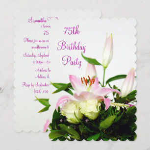 Lilien & Rose Bouquet 75. Geburtstag Einladung