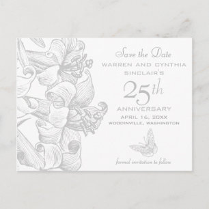 Lilien-Save the Date Silber-25. Jahrestag Ankündigungspostkarte