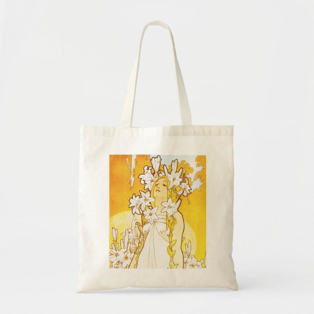 Lilien-Taschen-Tasche Alphonse Mucha Tragetasche (Vorne)