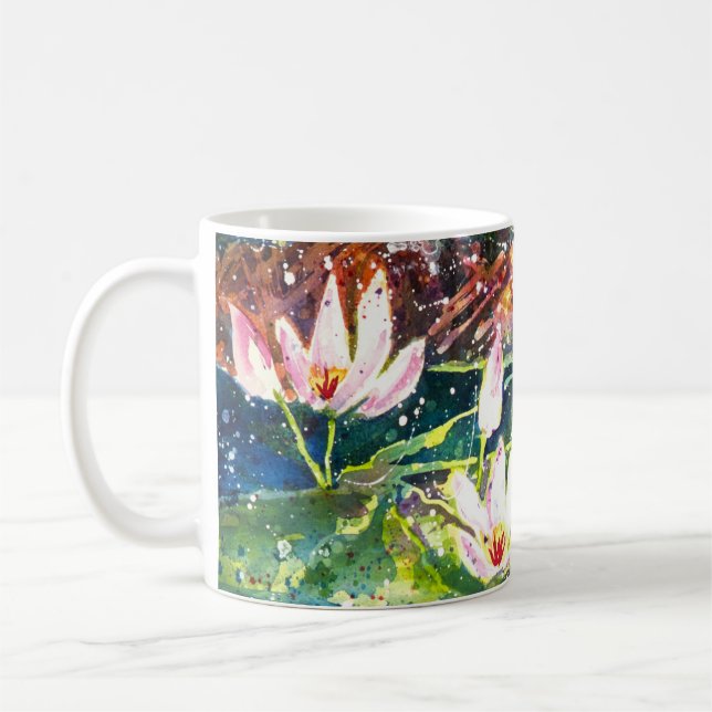 Lilien-Teich Watercolordruck Kaffee-Tasse Kaffeetasse (Links)